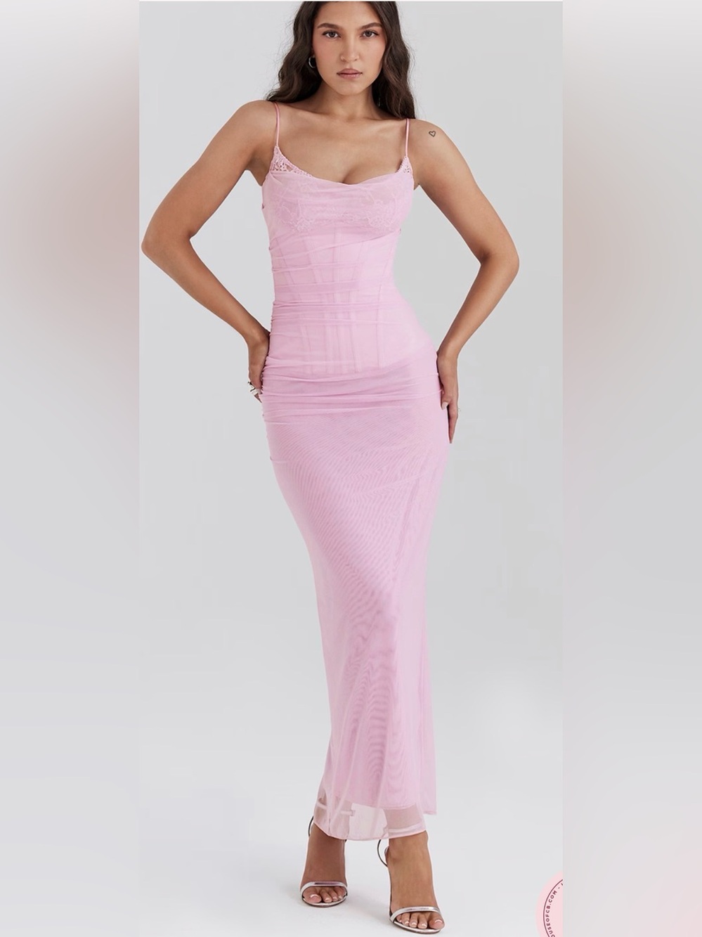 House of CB Blush Pink Sheer Maxi Dress